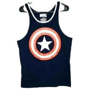 Marvel Tank Top S Navy Blue White Trim Red Bullsey